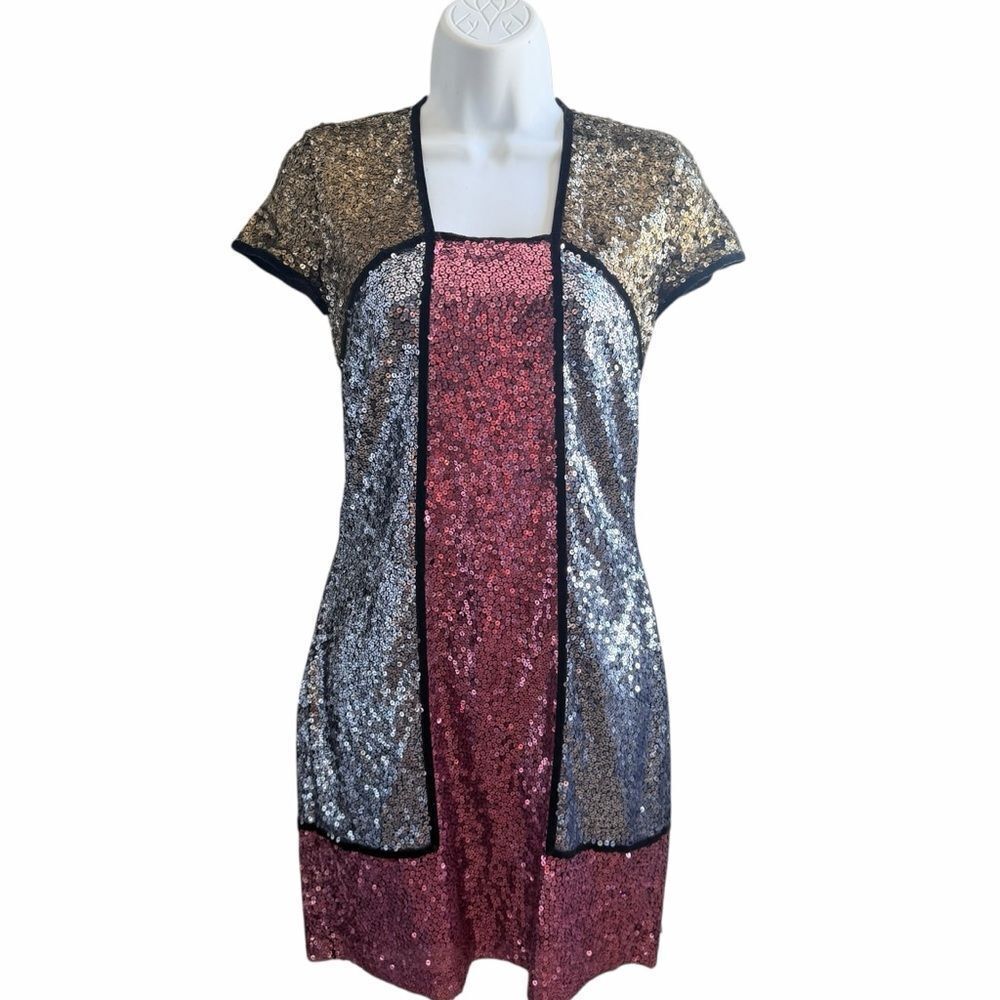 Naeem Khan Bold Sequin Color Block Dress Size 6